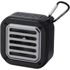 Solo 3 W IPX5 solcelle Bluetooth® høyttaler av RCS resirkulert plast med karabinkrok  Svart