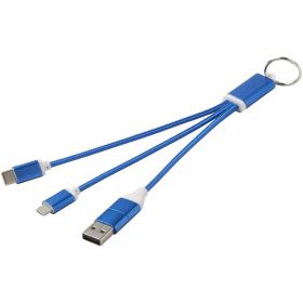 Metal 4-i-1 ladekabel med nøkkelring av resirkulert aluminium Blå