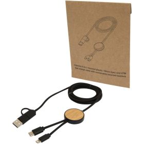 Chechia 5-i-1 kabel 150 cm for datasynkronisering og 27 W hurtiglading, av resirkulert plast og med bambusdetaljer Solid svart