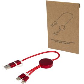 Alasia 5-i-1 kabel 30 cm for datasynkronisering og 27 W hurtiglading, av resirkulert aluminium og plast Rød