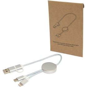 Alasia 5-i-1 kabel 30 cm for datasynkronisering og 27 W hurtiglading, av resirkulert aluminium og plast Sølv