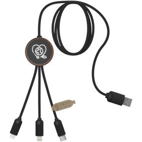 SCX.design C36 3-i-1 rPET ladekabel med lysende logo og rundt bambusdeksel Brun